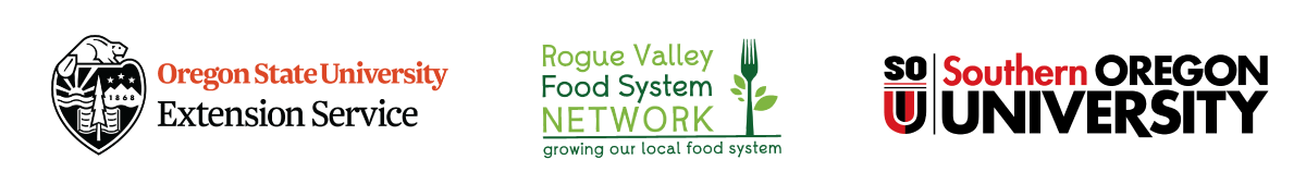 Logos for the sponsors of the Speaker Series: Oregon State University Extension Service, Rogue Valley Food System Network, and Southern Oregon University